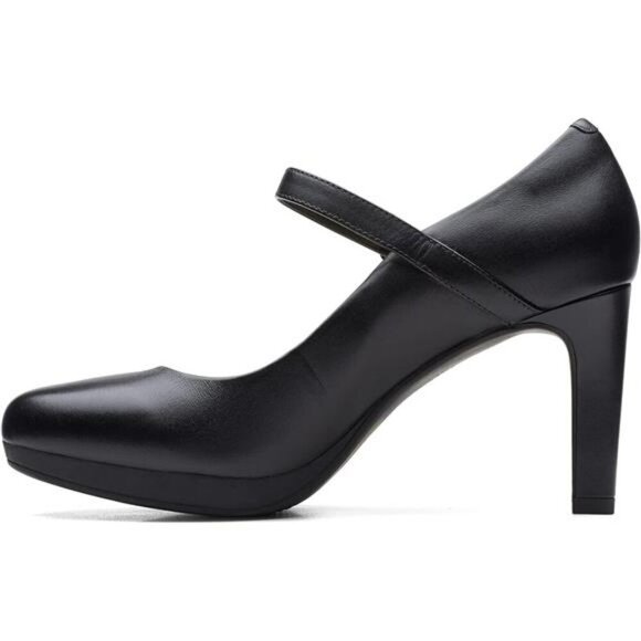 Womens Black Leather Heels Closed Toe Pumps Adjustable Strap Dress Shoes Comfort - Picture 6 of 8